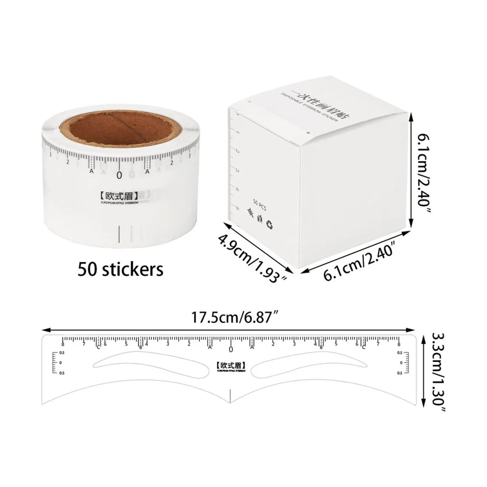 50x Wenkbrauw Liniaal Stickers Wenkbrauw Mapping Gids Meting Transparant Draagbaar