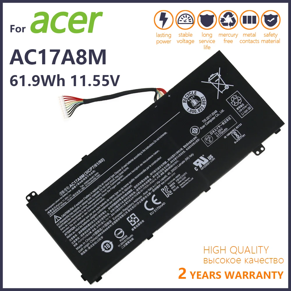 

Genuine Original AC17A8M 11.55V 61.9Wh New Laptop Battery for Acer 3ICP7 Spin 3 SP314-52-34M3 SP314 SF314