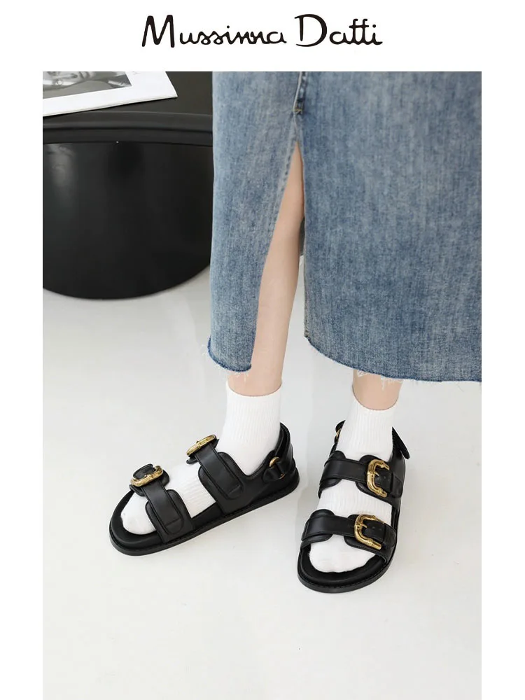 Murrinna Daffi 2024 Spring Summer Women Fashion Genuine Leather Thick Sole Roman Sandals Female Casual Beach Flat Shoes