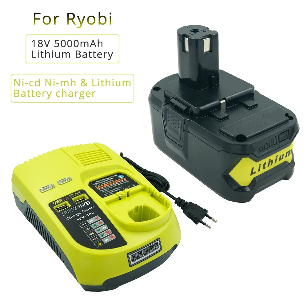 New P117 Charger for 18V 5000mAH Li-ion RB18L50 Rechargeable Battery for Ryobi for Ryobi 9.6V-18V EU Plug(not included battery)