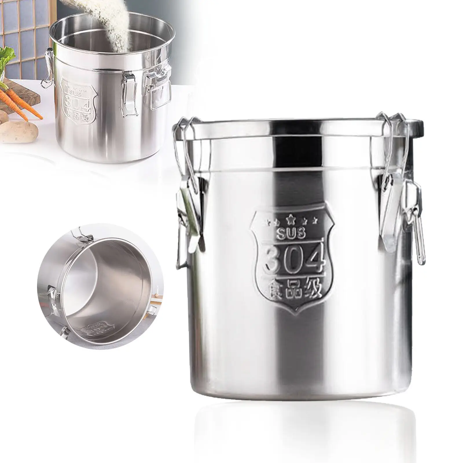 

12L Stainless Steel Food Storage Container with Lid Airtight, Food Grade Kitchen Bucket, Canister for Sugar, Flour, Rice, Grains