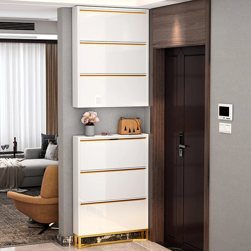 Ultra thin shoe cabinet 15cm, large capacity, light luxury baking paint in the hallway of the home entrance