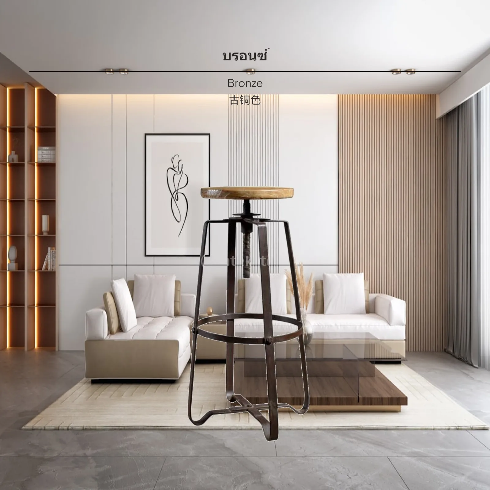 Bronze Industrial Bar Stool with Swivel Seat Antique Furniture for Modern Kitchen Bar Folding Chair Option