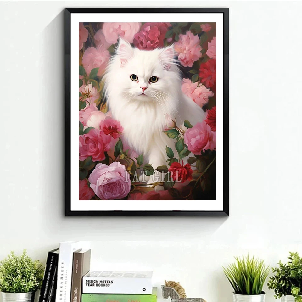 5d Diy Flower Cat Diamond Painting Full Diamond Mosaic Embroidery Cross Stitch Kits New Arrival Animal Home Decoration Gift D87