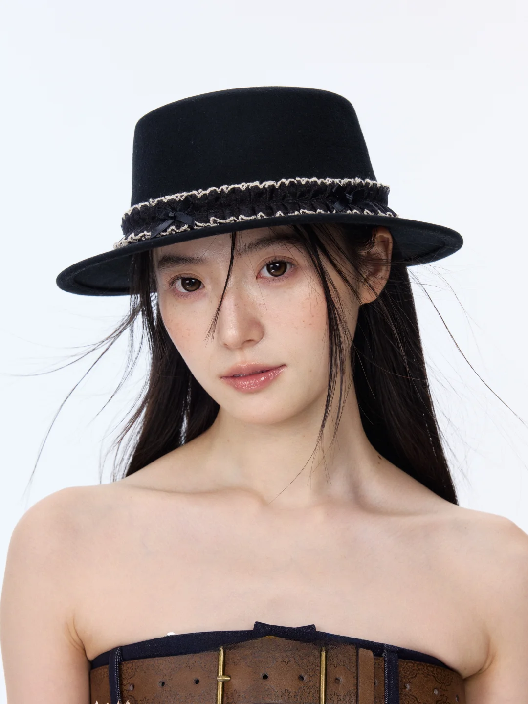 elegant-wool-felt-flat-top-hats-women's-autumn-winter-korean-style-holiday-gift-hats-wide-brim-warm-adjustable-size-caps