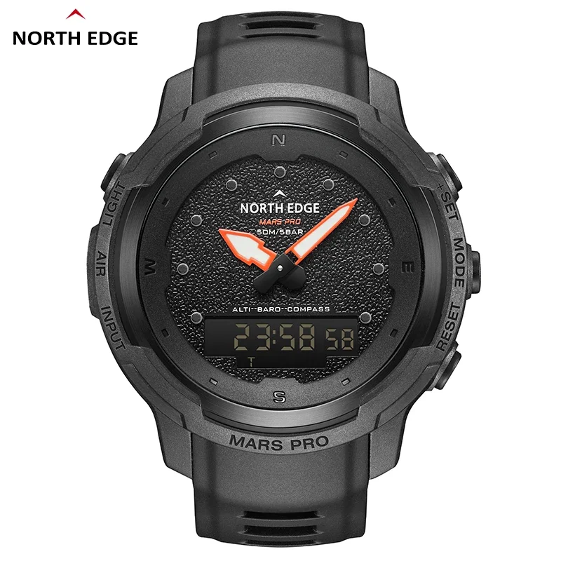 NORTH EDGE MARS Pro Men\'s Sports Digital Watch Military Army Carbon Fiber Case Watches Altimeter Barometer Compass Waterproo 50M