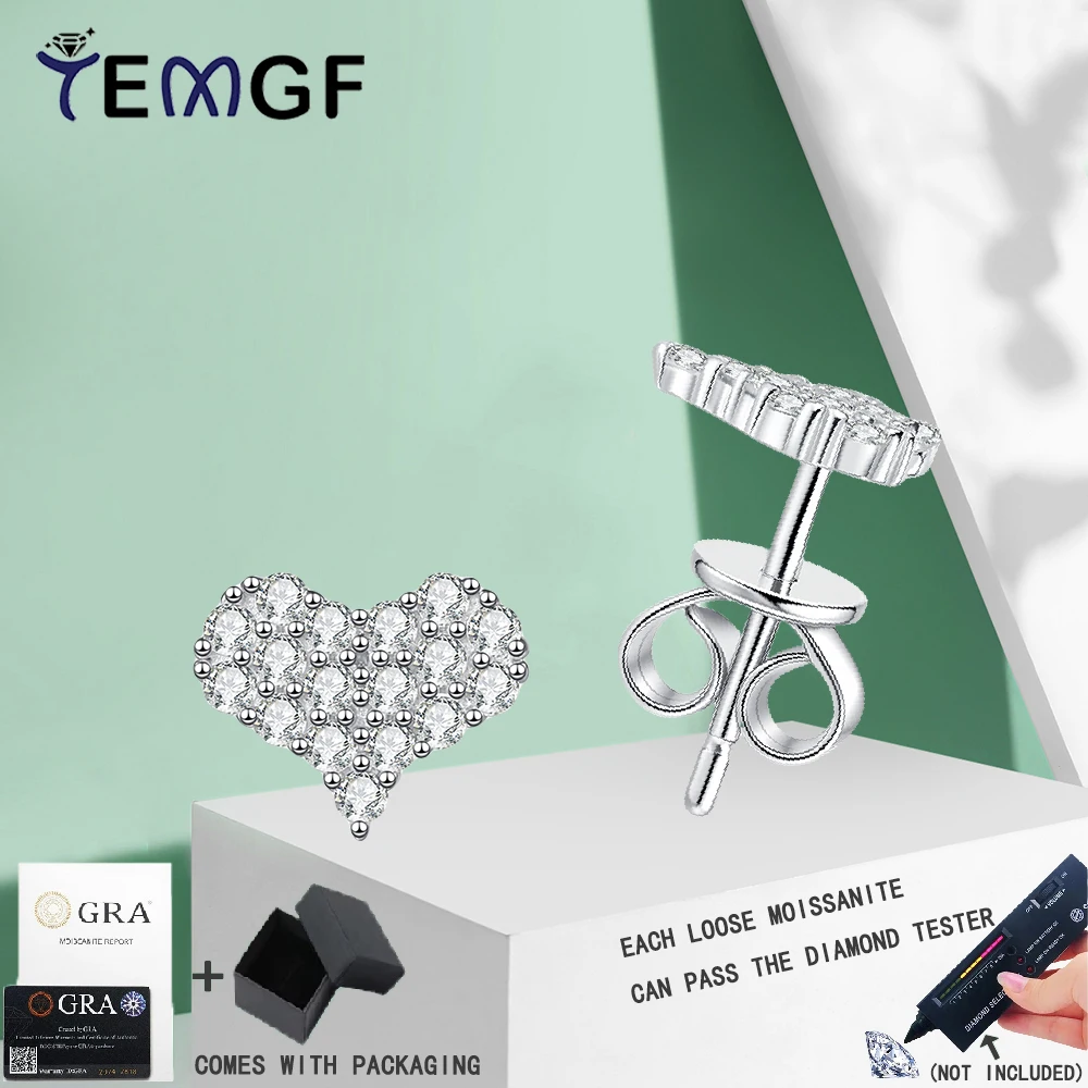 

TEMGF 0.51CT/Pair Moissanite Ear Studs GRA Certification S925 Sterling Silver Love Earrings for Women Fine Sparkling Jewelry