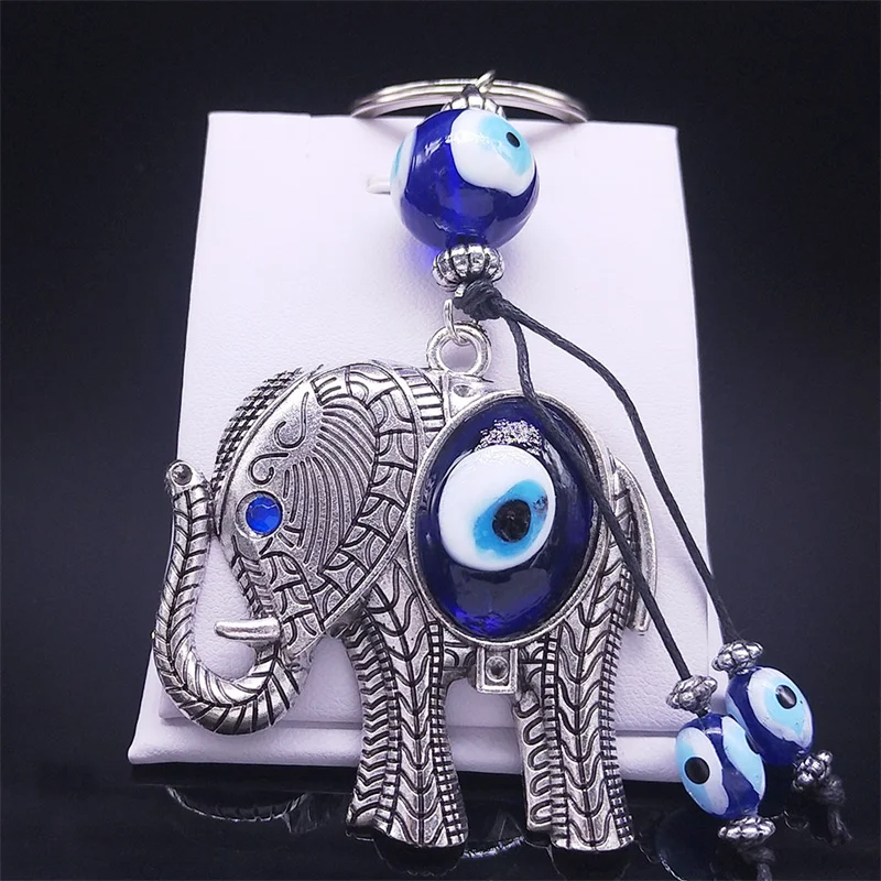 Lucky Elephant Key Chain Pendant Blue Color Turkey Eyes Animal Keyring Bag Accessories Amulet Jewelry chaveiro feminino K88235S1