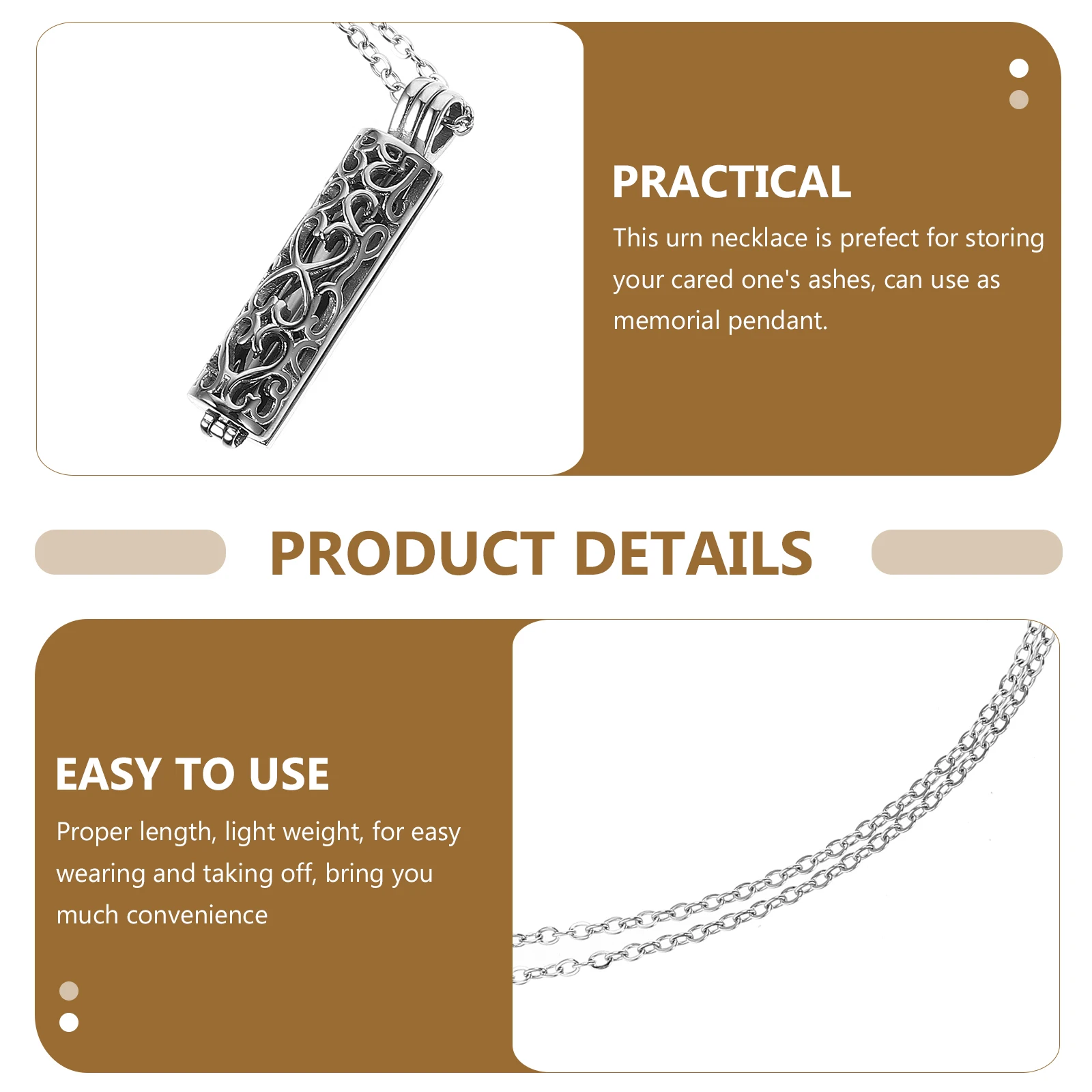 

Urn Necklace for Ashes Stainless Steel Glass Keepsake Pendant Jewelry Cremation Memorial Men Women Lightweight Storage