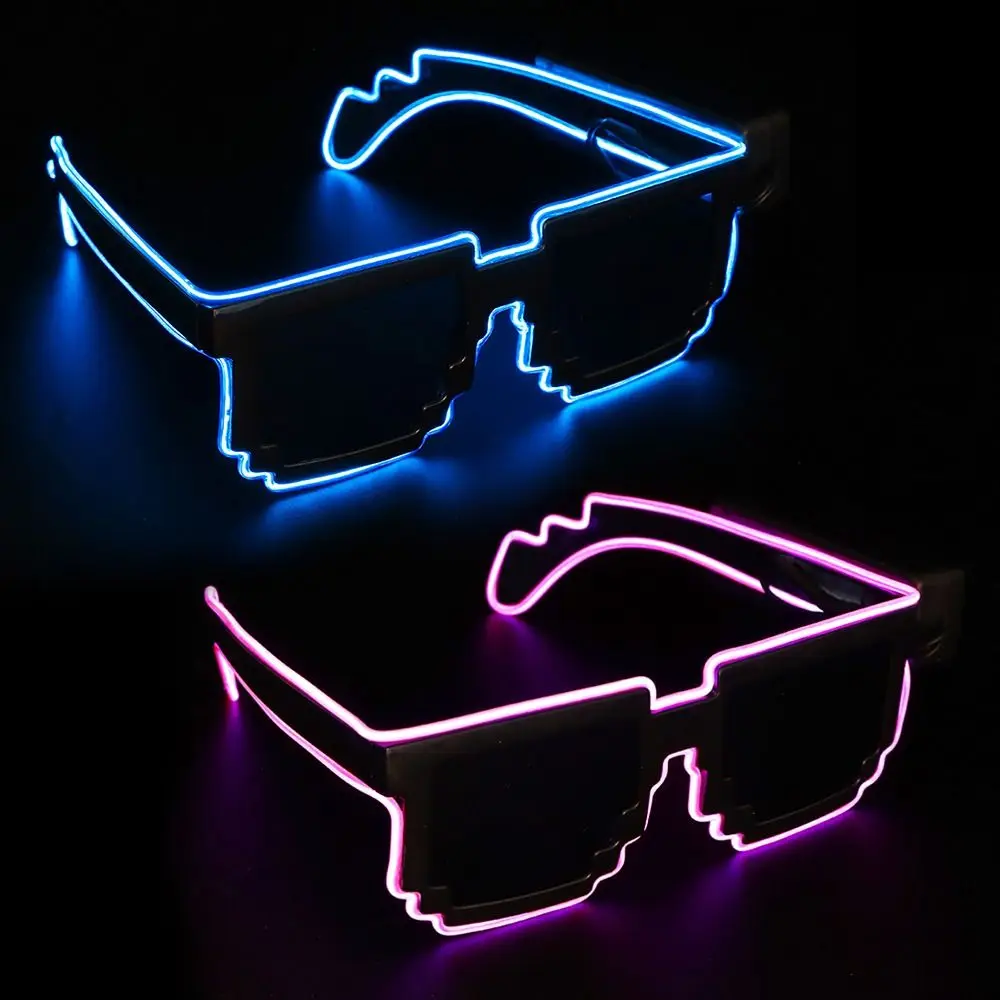 Novel Mosaic LED Glasses Wireless LED Light-up Glasses Glow in the Dark for Rave Party Funny Neon Rave Shades Flashing view 2