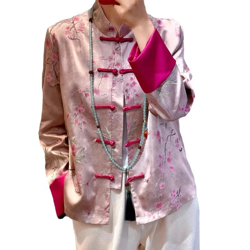 Luz de luxo jacquard topo dia das mulheres novo vento nacional gola disco casaco solto