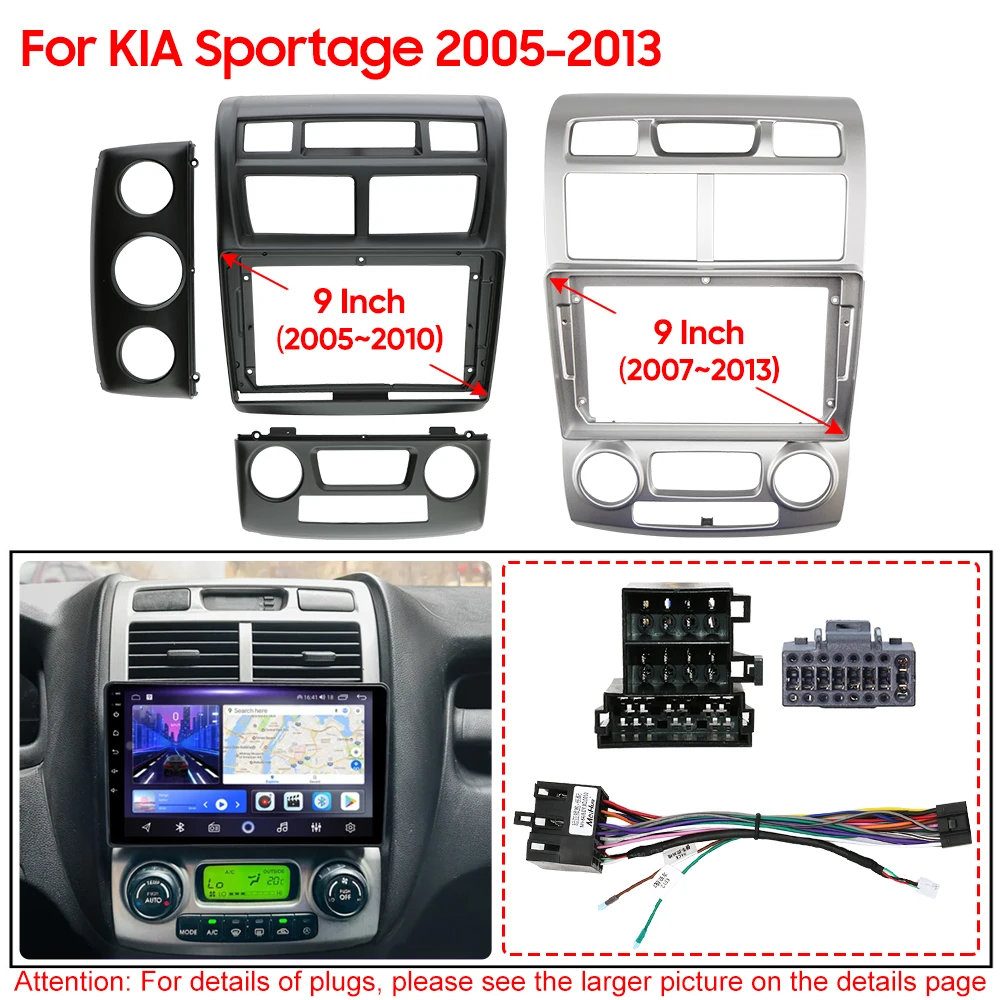 

Для Kia SPORTAGE 2005-2013: 9-дюймовая рамка для установки автомагнитолы на приборную панель (левый/правый руль), комплект для монтажа стереосистемы, панель-накладка.