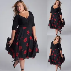 Women Plus Size Elegant V-Neck Floral Maxi Dress Sexy Evening Party Boho Beach Party Dress Casual Vacation Evening Party Dress