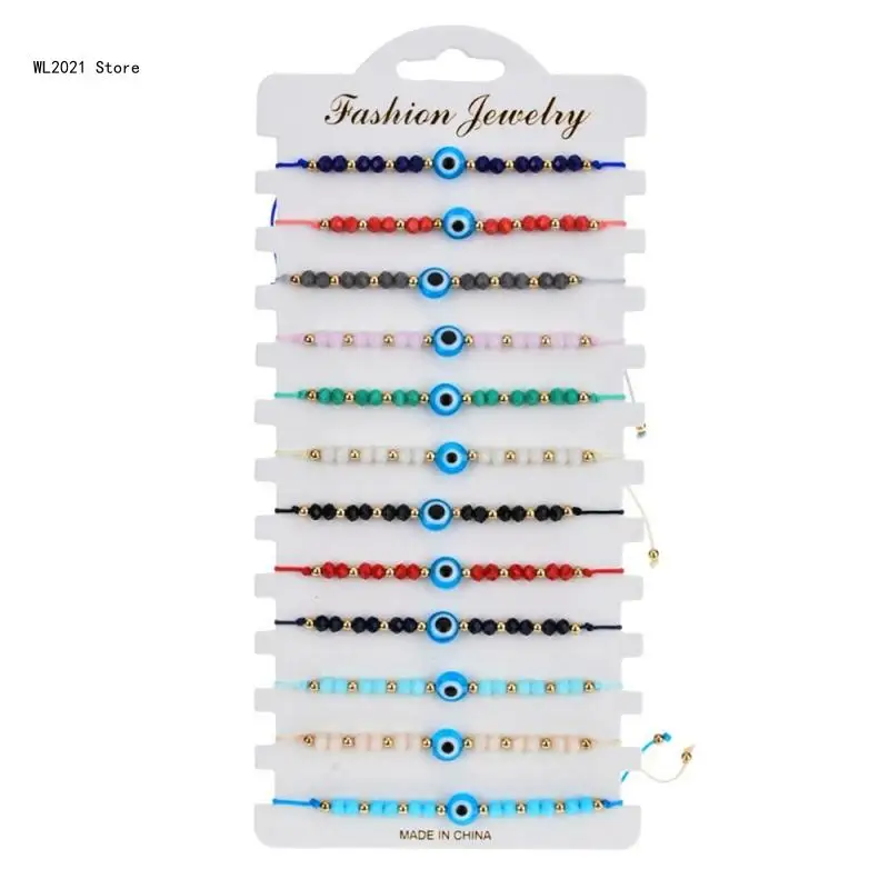 12PCS Charm for Evil Eye Bead for Protection Good Luck Bracelet Crystal Liuli Bead with Elastic Wax Rope for Girls Women