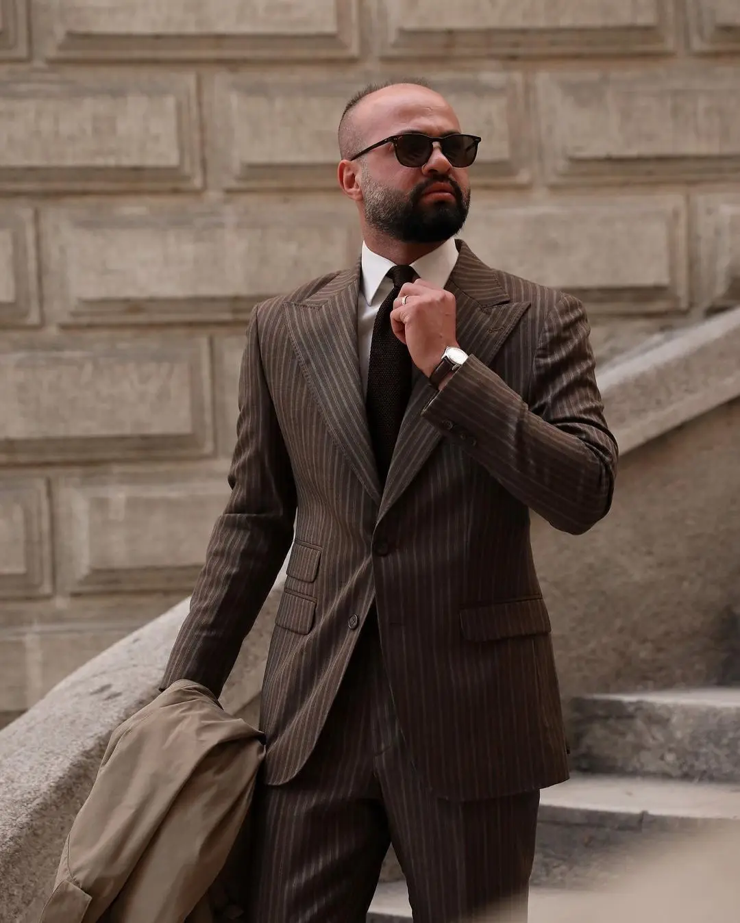 Esmoquin de boda a rayas de café para hombre, traje de noche de negocios, ropa de fiesta de cumpleaños, Blazer de 2 piezas