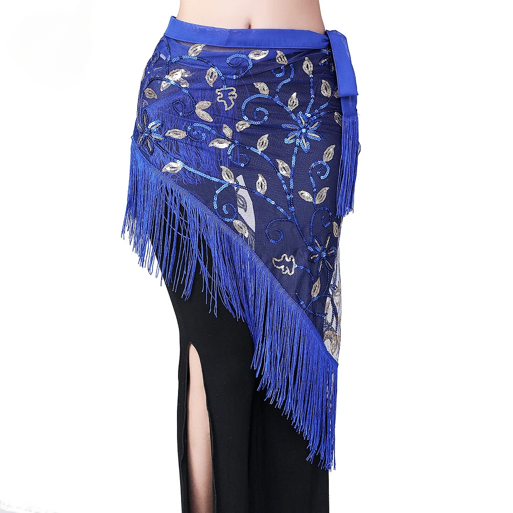 Belly Dance Latin Dance Tassel Hip Scarf Sequin Waist Chain Performance Sequin Triangle Scarf Practice Tassel Lacing Waist Scarf