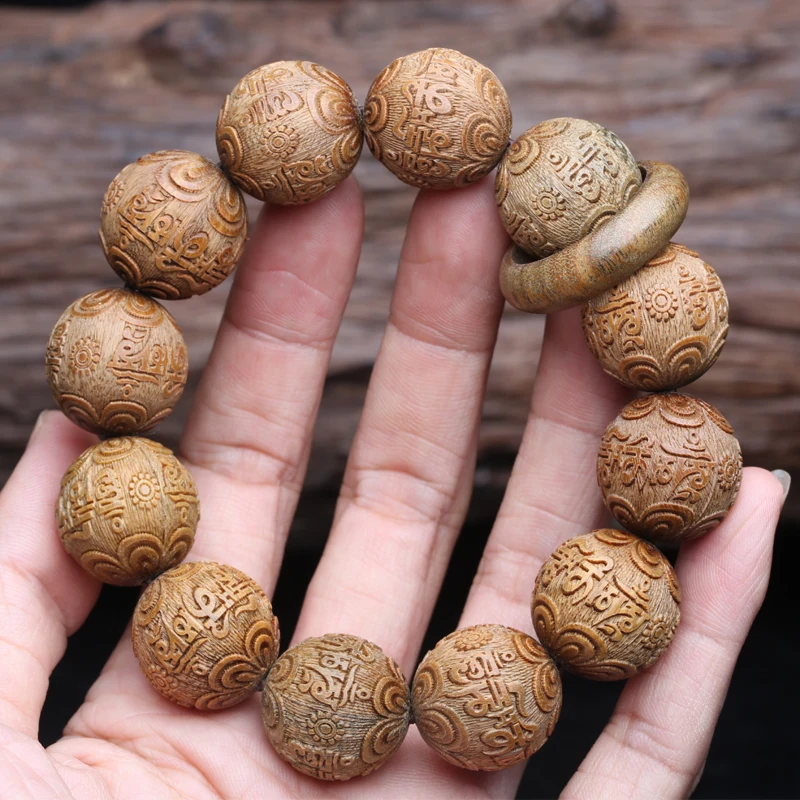 Natural sandalwood sandalwood beaded six-word spell for men 20mm bracelet