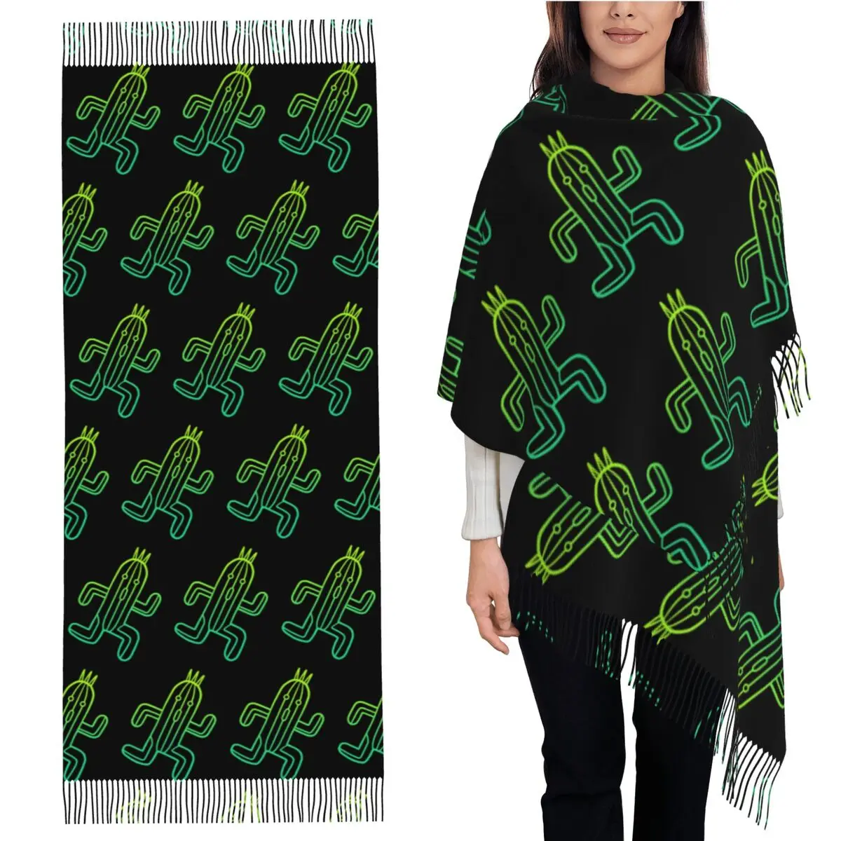 

Final Fantasy - Cactuar Scarf Tassel Scarves for Women Soft Warm Shawls and Wraps Long Fall Winter Shawl Wrap
