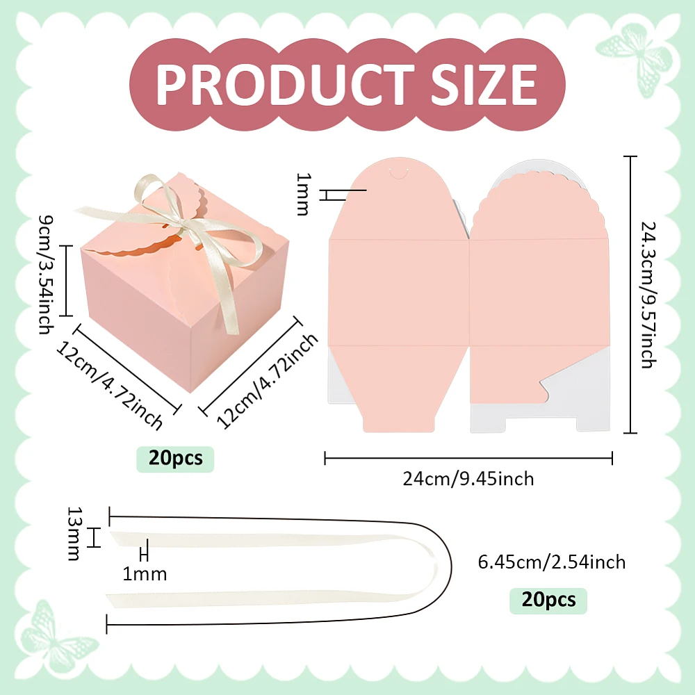 20 Pack Pink Gift Box 4.7x4.7x3.5inch Mini Square Paper Gift Boxes Foldable Party Treat Box with Ribbon