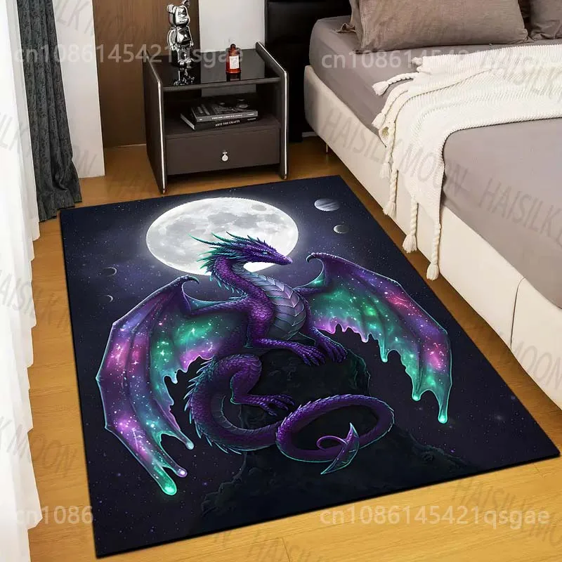 Mehrere Größen, lila Drache, Mond-Hintergrund, bedruckter Teppich für Wohnzimmer, Schlafzimmer, Sofa, Fußmatte, Heimdekoration, rutschfeste Bodenmatte