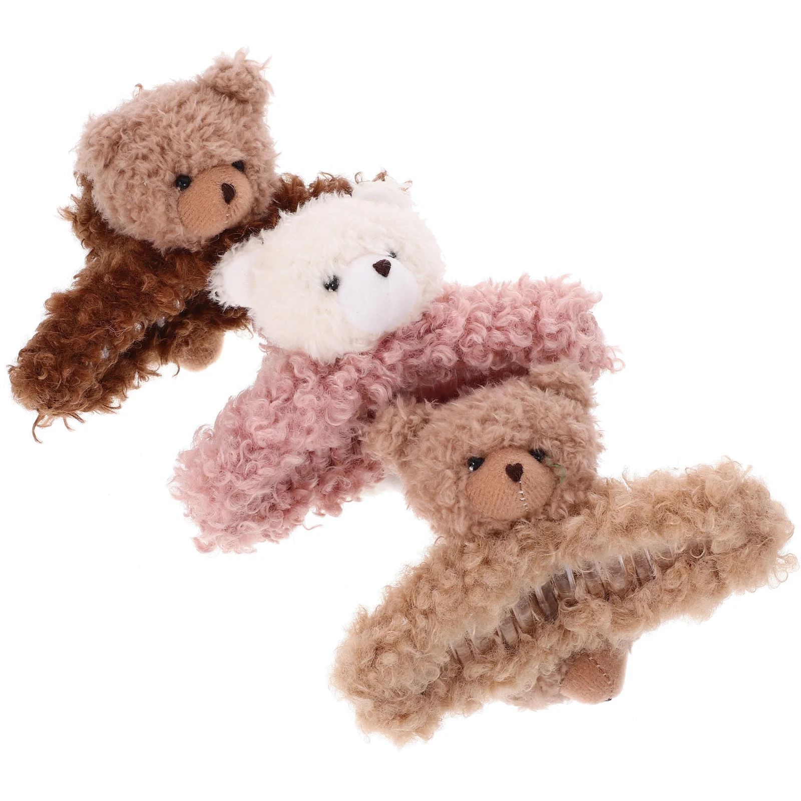 3 Pcs Plush Bear Gripper Hair Clips for Long Clamps Jaw Barrettes Women's