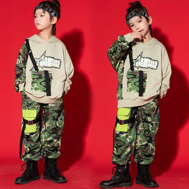 Kids Hip Hop Clothing  Camo Sweatshirt Streetwear Outfits Casual Jogger Sweat Pants for Girl Boy Jazz Dance Costume Clothes