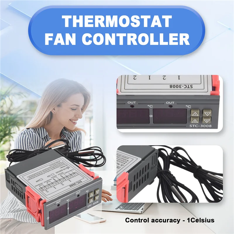 AEF7-Digital Termostato Controlador de Temperatura STC-3008 Termômetro Sensor Higrômetro 12V 24V 220V