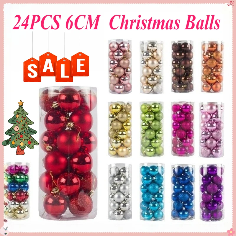 

24pcs/box 6cm Christmas Balls Xmas Tree Decorations Bauble Xmas Party Hanging Ball Pendant Multicolour Balls for New Year Gift