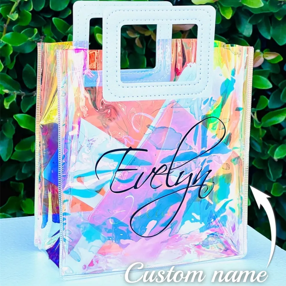 Custom Name Handbag Personalized Bridal Bridesmaid Beach Transparent Laser ToteBag Party Decoration Gift Customized Name Handbag
