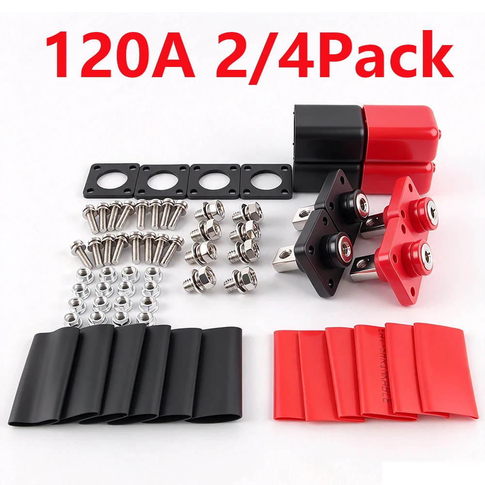 1/2Pairs 120A Square All Copper High Current Lithium Energy Storage Connector Through Wall Battery Terminal
