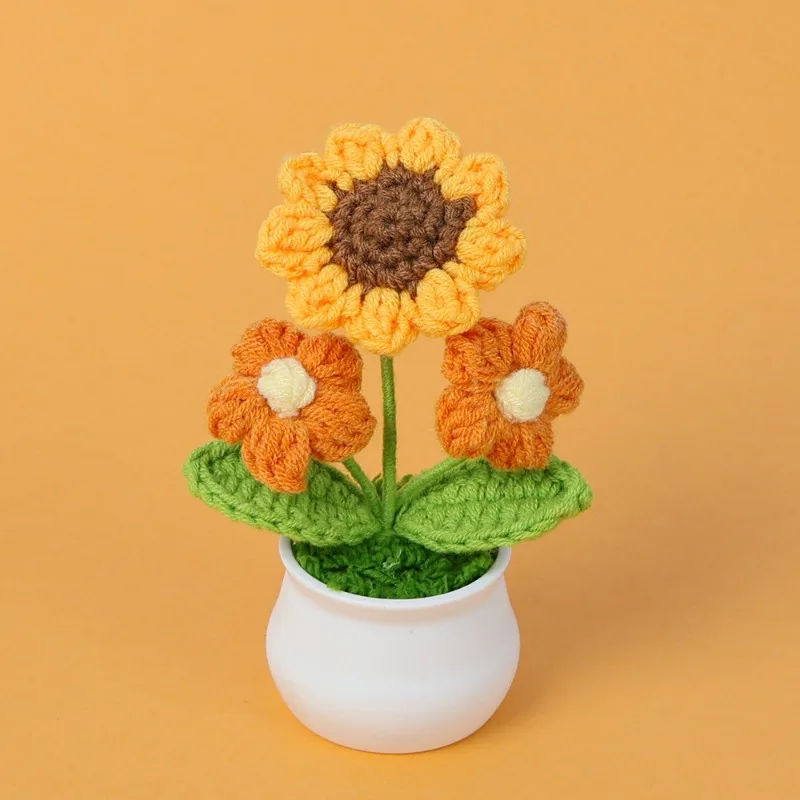 

Artificial Sunflower Crochet Flowers Hand-knitted Flower Potted Finished Desktop Ornament Graduation Birthday Party Gift Decor
