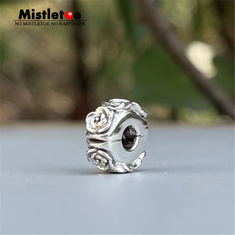 Mistletoe 925 Sterling Silver Rose Flowers Clip Stopper Spacer Charm Bead Fit European 3.0mm Bracelet Jewelry