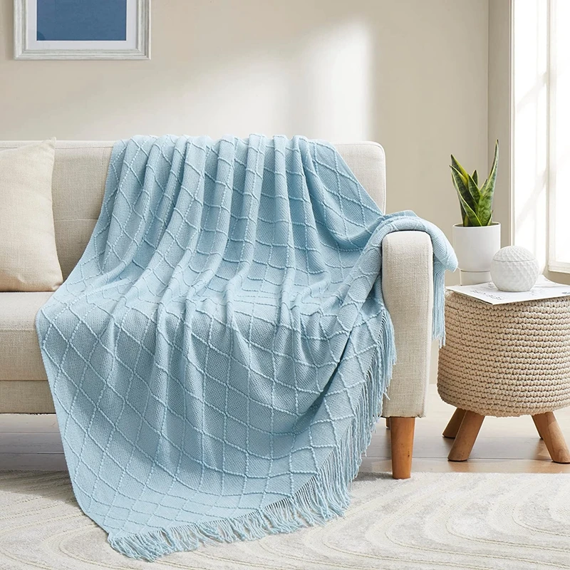 Coperte lavorate a maglia strutturate nordiche decorazioni per il letto Drop Ship scialle divano coperta TV con nappe sciarpa divano fattoria