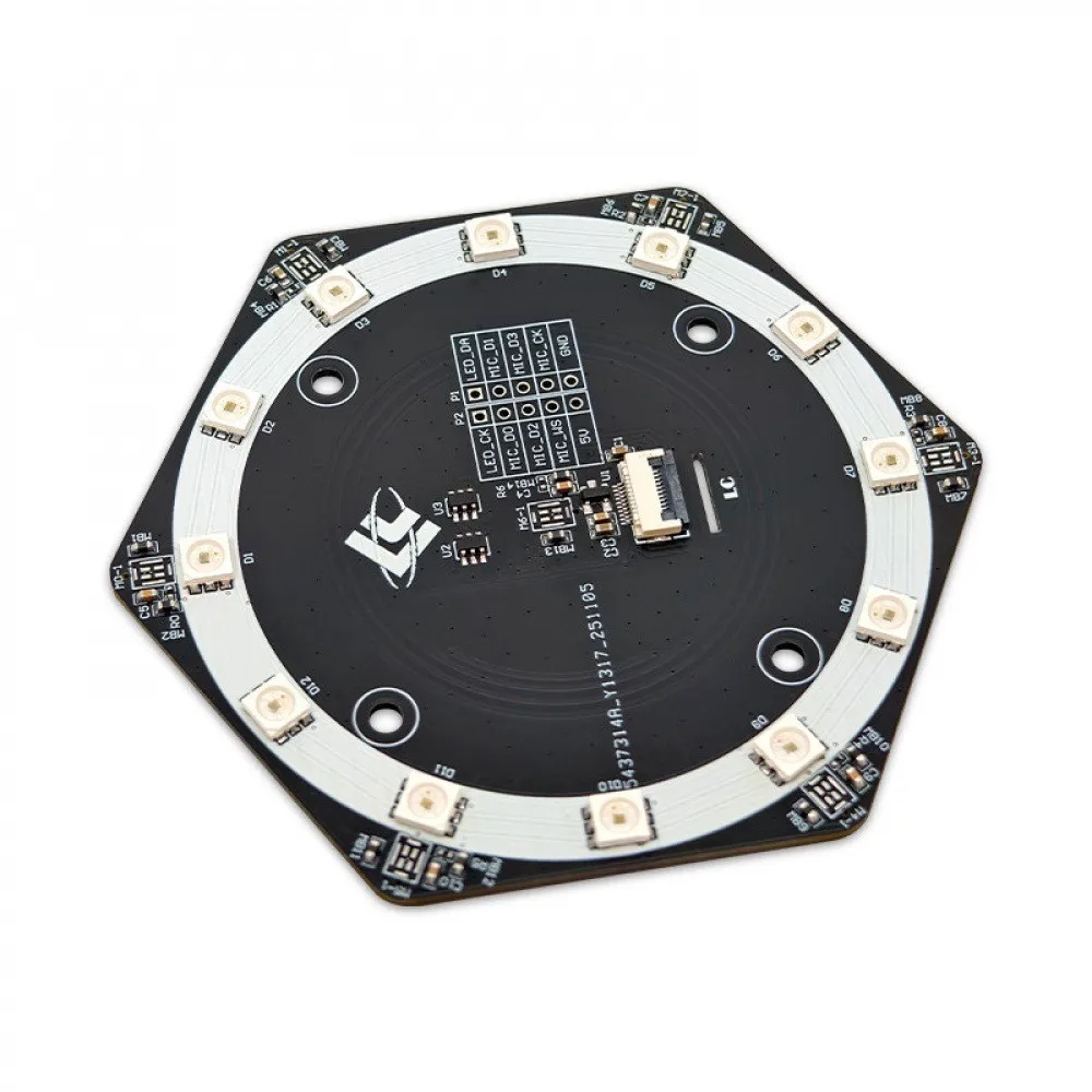 6+1 Mic Array Microphone Module 12 RGB LEDs I2S SI4030B Sound Source Localization Voice Recognition for K210 Development Board