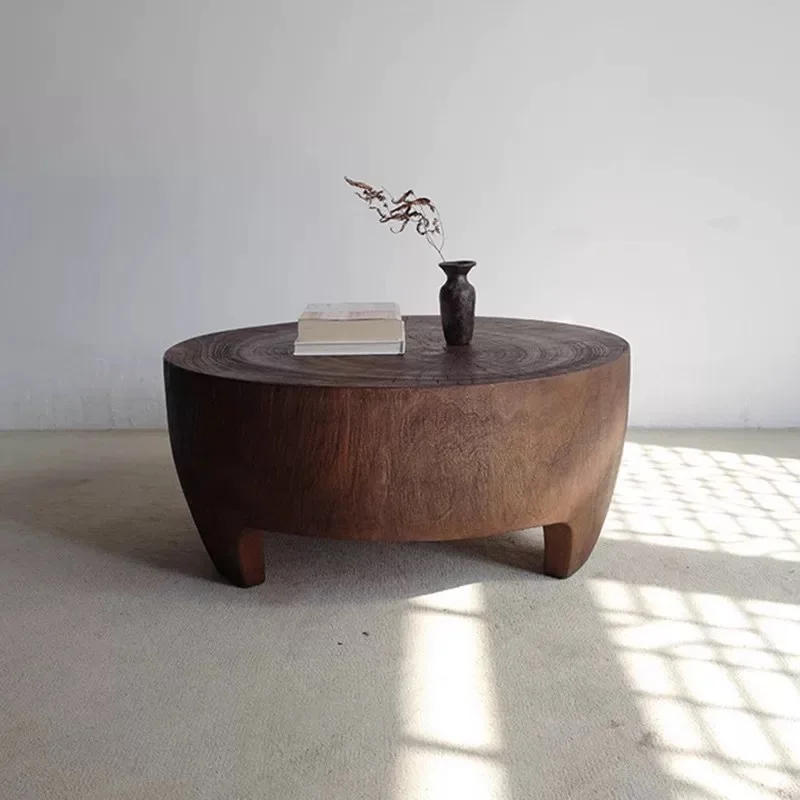 Whole wood making coffee table combination living room round solid wood pier hotel B & B wabi-sabi wind