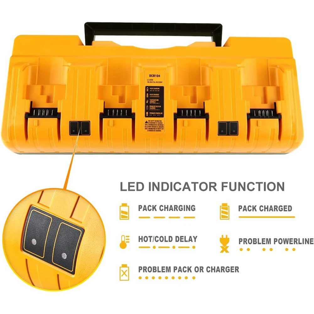 DCB104 Li-ion Battery Charger 4-Port 3A Current For dewalt 10.8V 12V 14.4V 18V 20V FlexVolt 20V 60V DCB127 DCB105 DCB118 DCB112