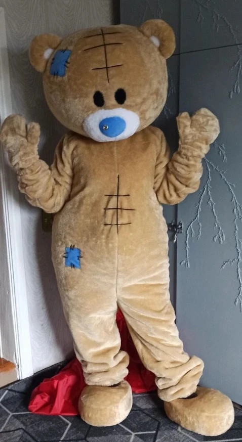 زي التميمة الدب البني مع فستان حفلة عيد ميلاد البودنغ للهالوين وعيد الميلاد بدلات فاخرة للبالغين وإكسسوارات أداء المسرح