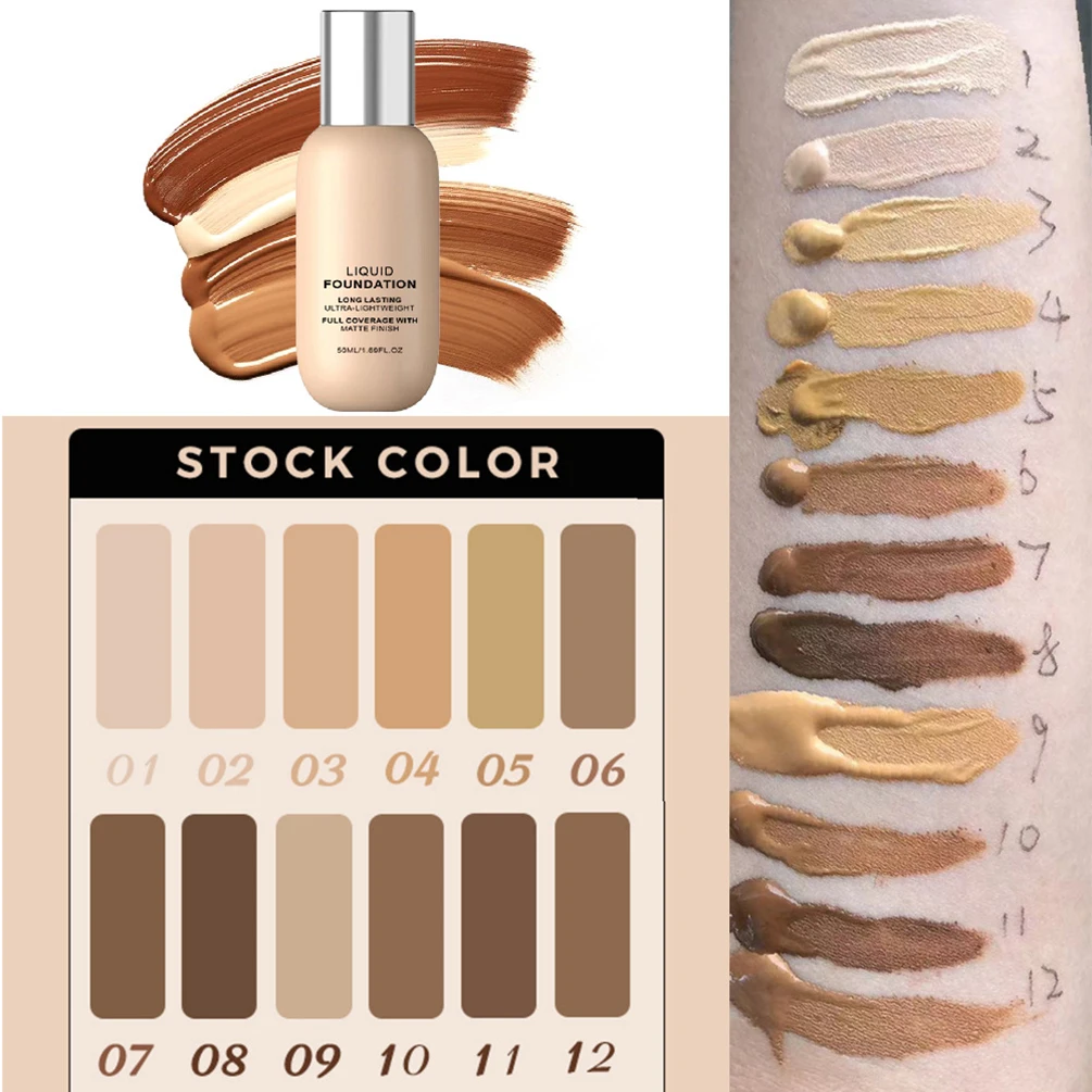 Fondotinta liquido con etichetta privata da 50 ml Logo personalizzato Biberon sfuso BB Cream Correttore Copertura completa Trucco opaco Vegan all'ingrosso