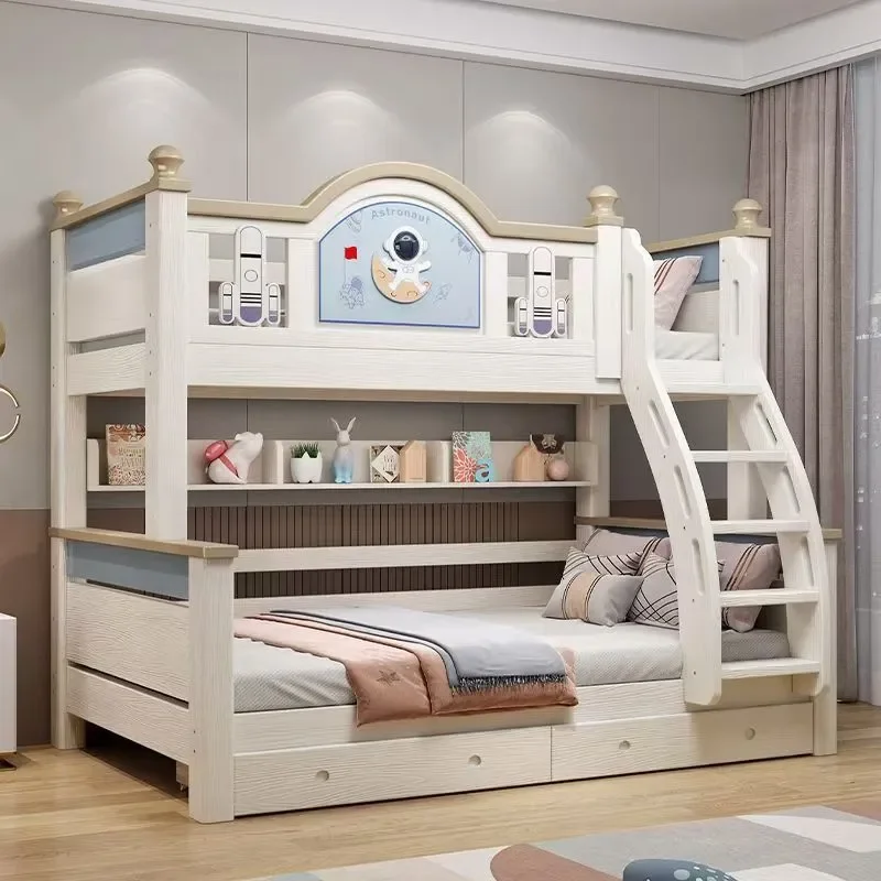 for Cherry Wood Bunk Beds Solid Wood Light Luxury Two Layer High Low Children Bed Separate Mother Child Bed Princess Style
