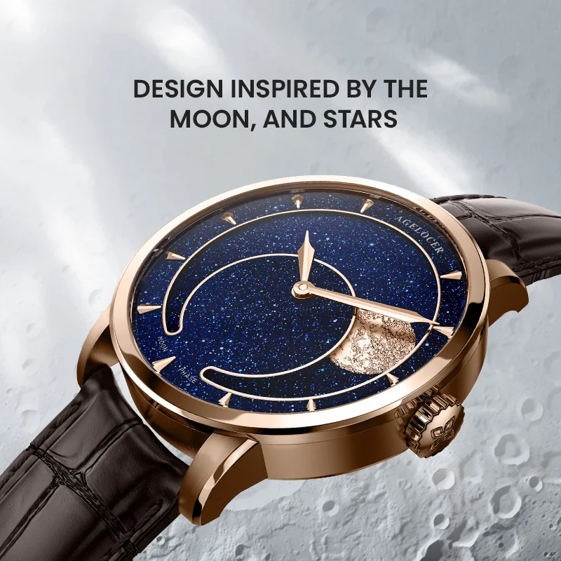 AGELOCER Original Astronomer Watch Men\'s Luxury Gold Watch Automatic Mechanical Moon Phase Watch Birthday Gift for Men