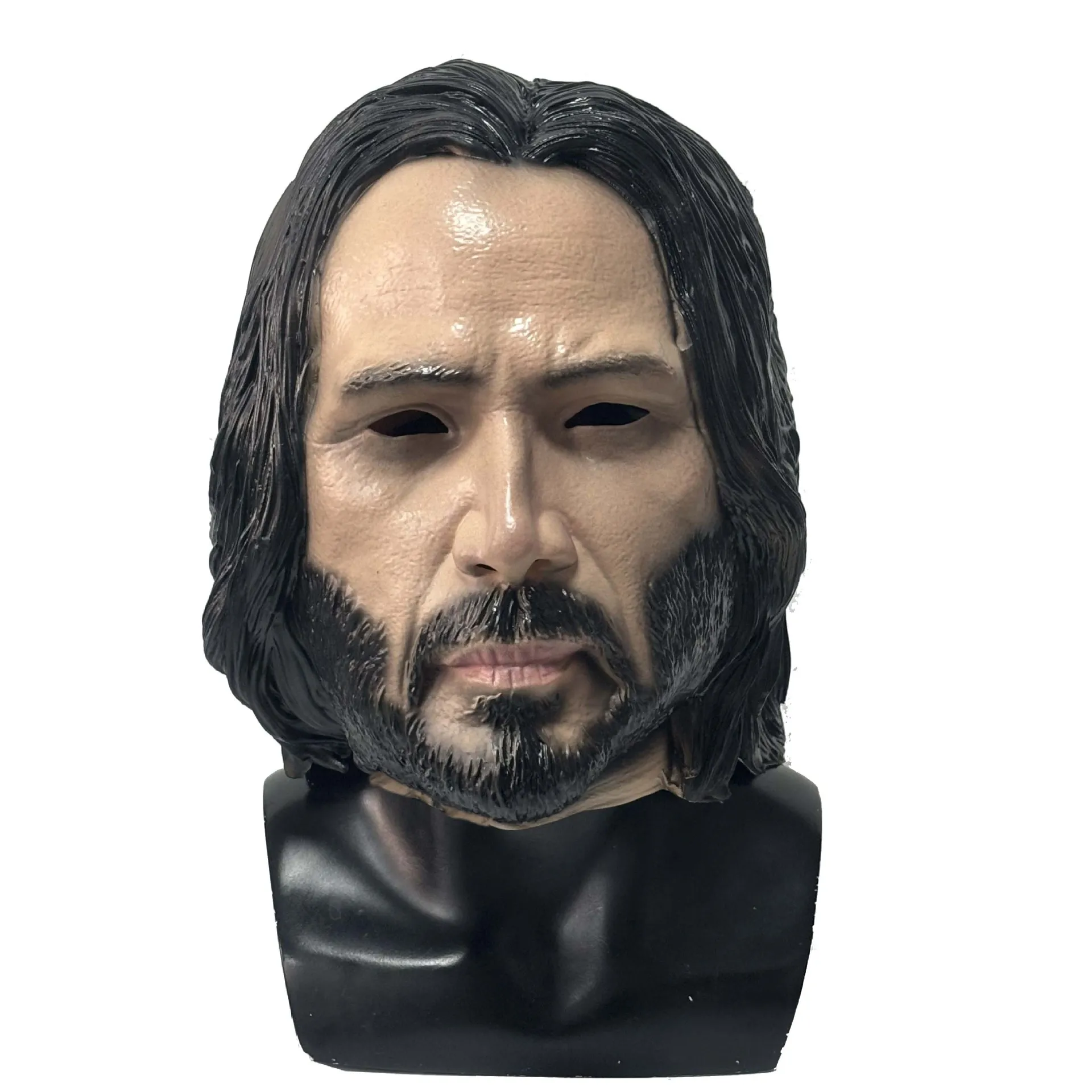Realistische Latex-Maske für Männer, Cosplay-Maske, Halloween-Party-Kostüm-Requisiten, Erwachsenen-Vollkopfmaske mit Haar und Bart – Detail 1