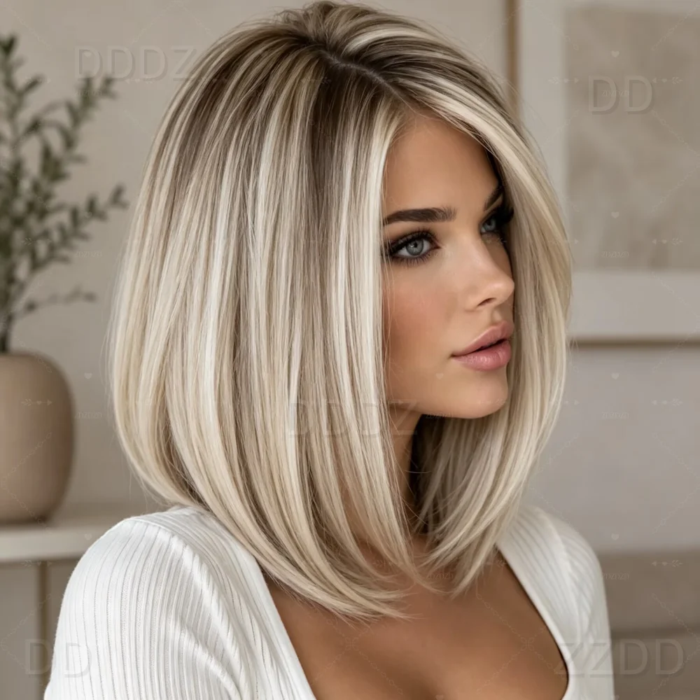 Women's Short Soft Human Hair Highlight Wig