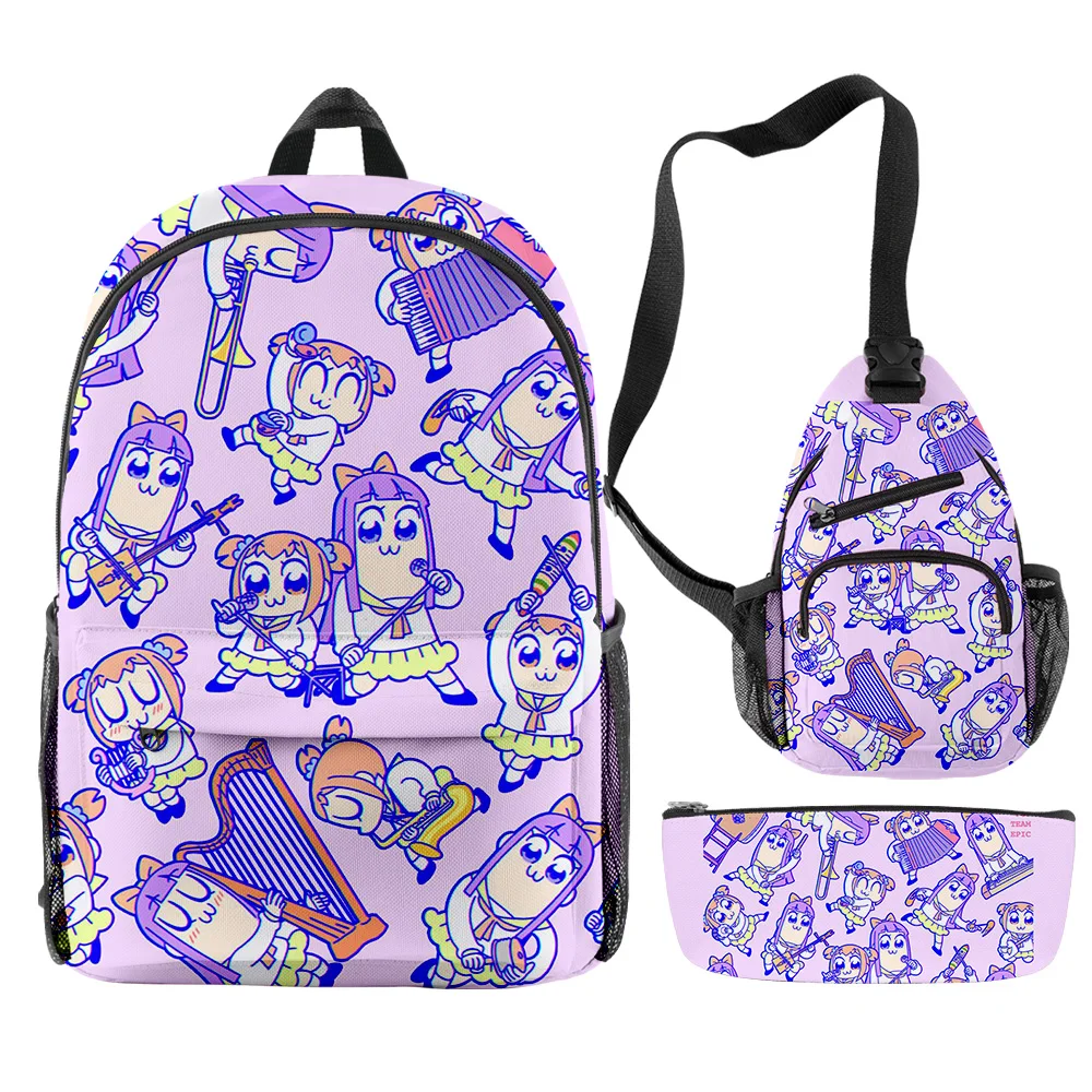 Pop Team Epic Popuko Pipimi Cartoon Backpacks 3 Pieces Sets Unique Zipper Daypack Harjauku Traval Bag 2023 New Anime Bags