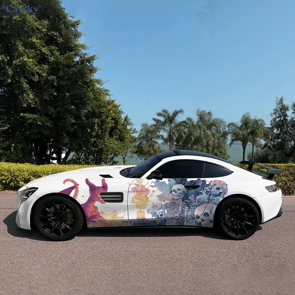 

Скелеты с крылатым драконом, автомобильные виниловые наклейки, самоклеящаяся наклейка из ПВХ, подходит для грузовиков, внедорожников, украшения, автоаксессуары, подарок