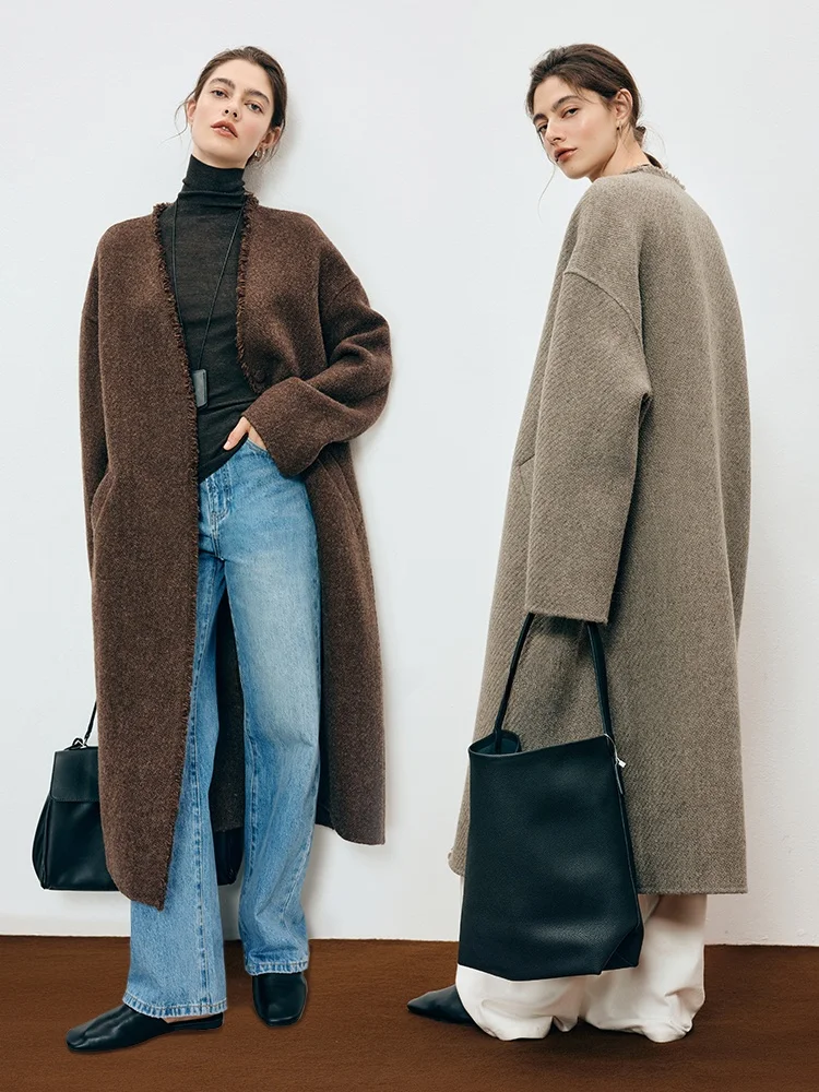 

Ele Легкое женское пальто из шерсти альпаки длиной све без воротника Lazy Feel потертое тюнер средней длины осень-зима