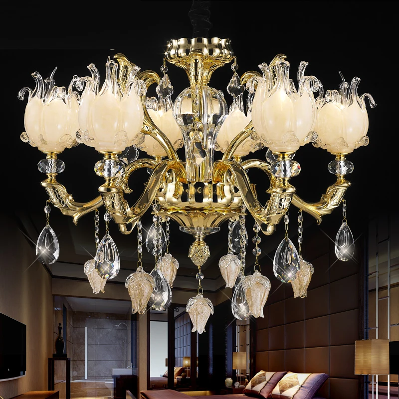 Duplex Rotating Stairs Long Crystal Chandelier European Style Villa Lobby Multi-Layer Simple European Patio Copper Lamps