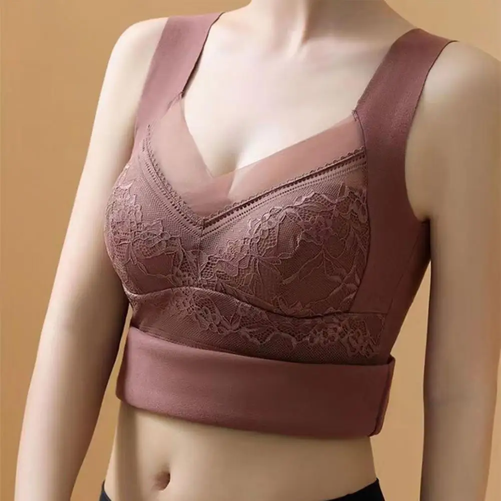 Women Warm Underwear Vest Sleeveless Bottom Shirt V-neck Bra with Chest Pad Slim Traceless Vest Bra Ladies Lace Camisole топ