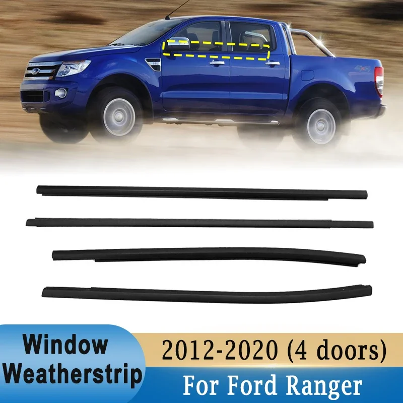 

4Pcs Window Weatherstrip for Ford Ranger 2012-2020 (4 doors) Exterior Side Door Moulding Trim Sealing Belts Weather Stripers