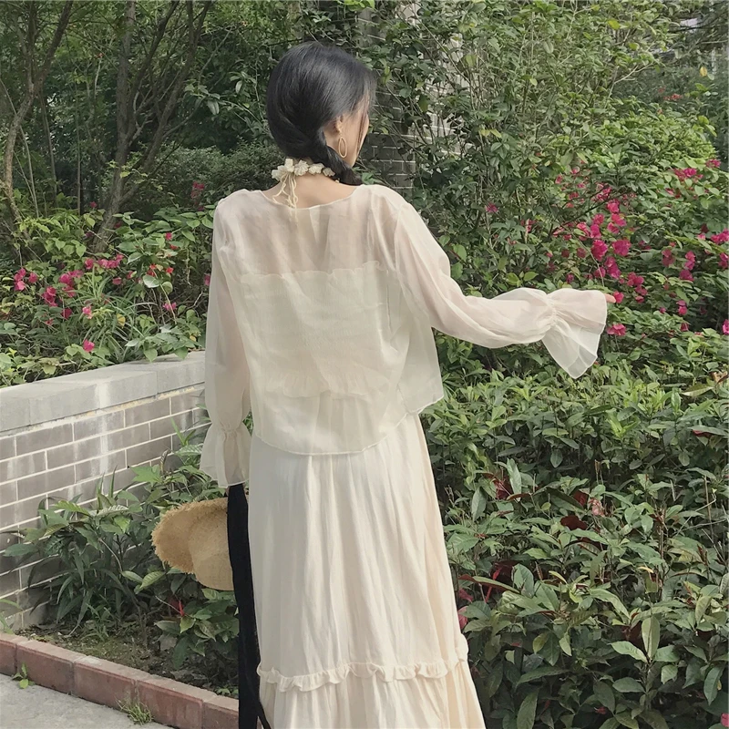 Apricot White Black Women Long Sleeve Open Front Sheer Bolero Chiffon Shrug Cardigan Wrap For Wedding Party Dress Cape Cover Up