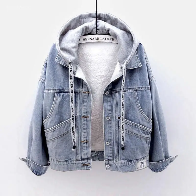 Abrigos Vaqueros de Moda para Mujer, Ropa Urbana, con Capucha, Casual, Holgada, Gruesa, Cálida, Elegante, Chaquetas Y2K, Tops, Ropa de Mujer 2025